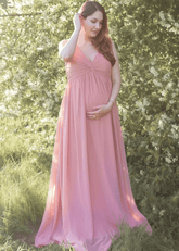 Sebastiane | A Line Twist - Front Maternity Rose Chiffon Long Bridesmaid Dress - Price #price_variant_lowest# - RosyBrown - PromDressClub